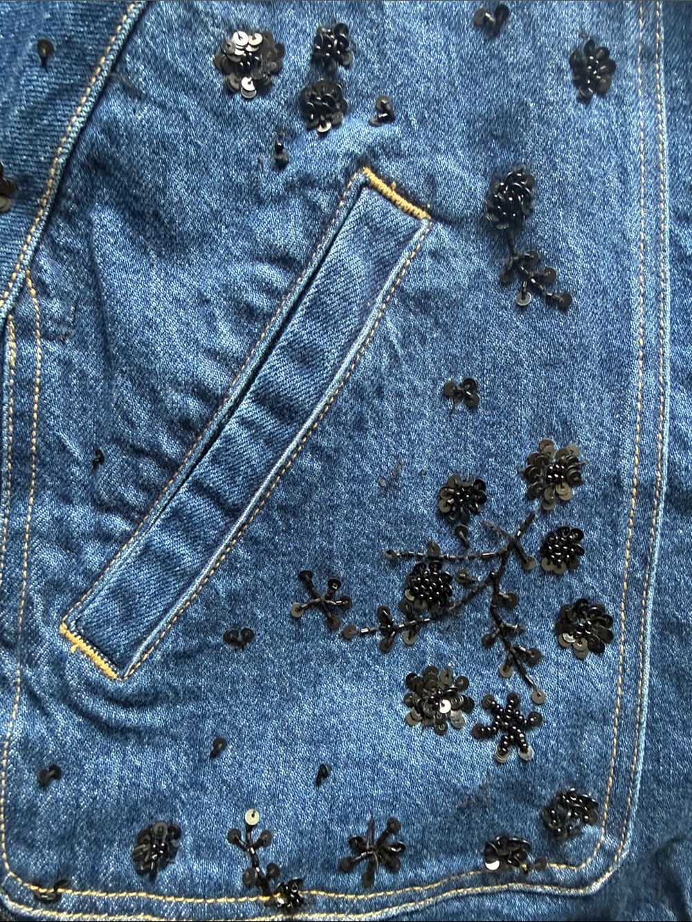 Pilcro Blue Denim Jacket with Black Floral Embroidery - Picture 4 of 4